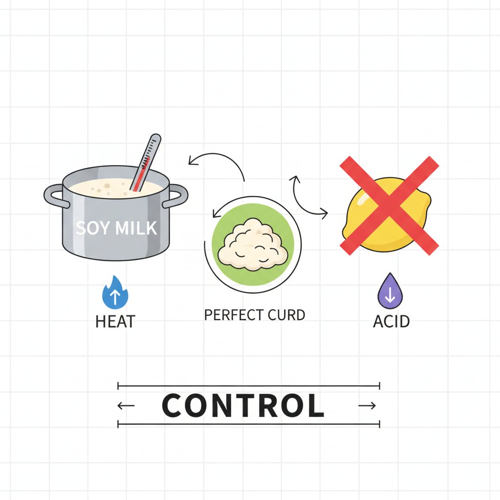 a diagram illustrating how to control heat and acid to prevent soy milk from curdling