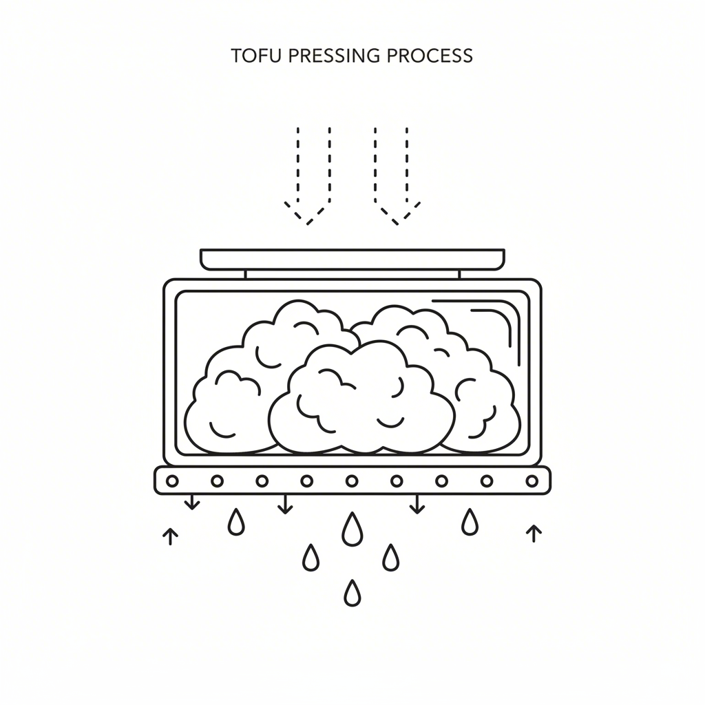 a diagram showing the process of pressing curds to make firm tofu