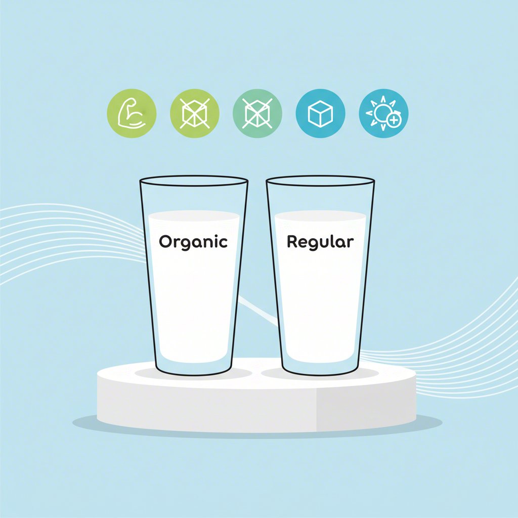 a simple nutritional comparison of organic versus regular soy milk with icons for protein and sugar