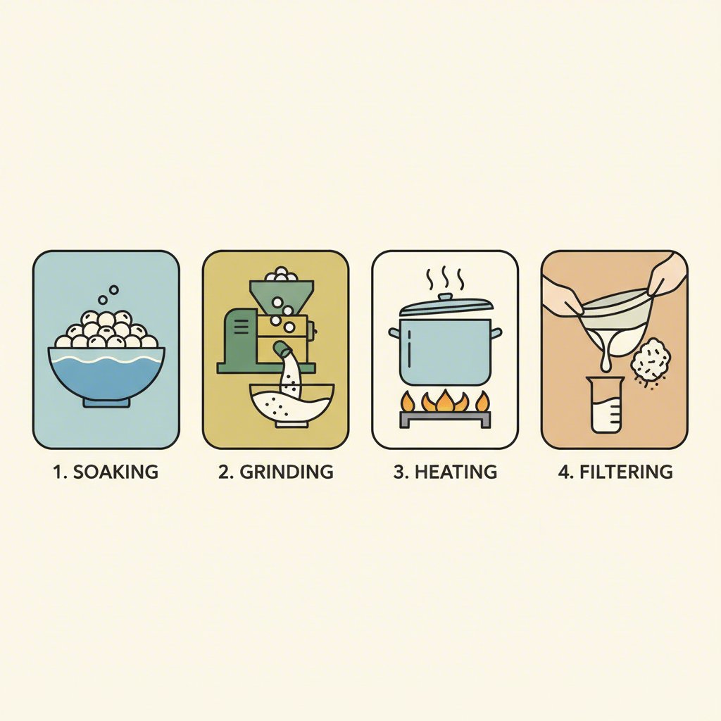 a simplified visual guide to the soy milk production process