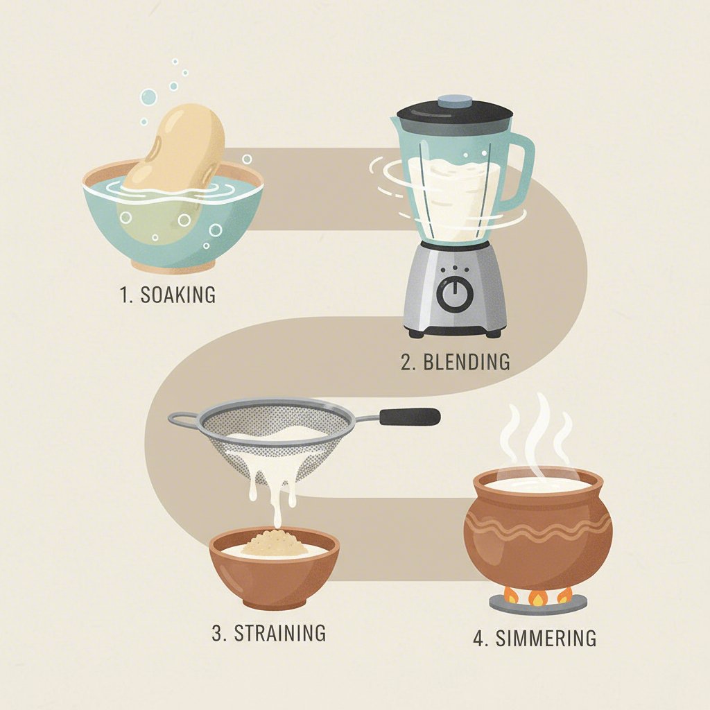 a step by step visual guide to the process of making fresh homemade soy milk