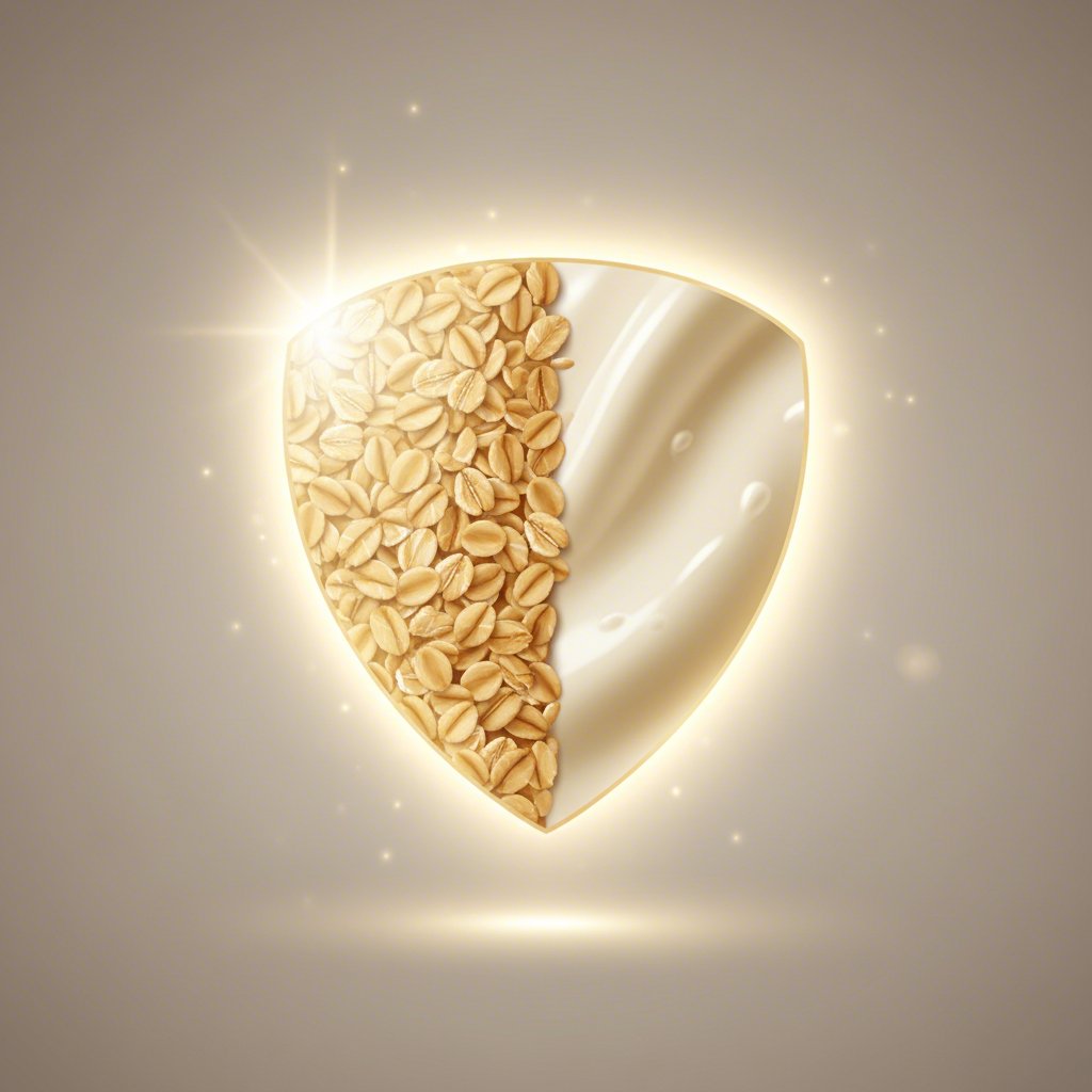 a symbolic heart shield made of oats and soy representing cholesterol management