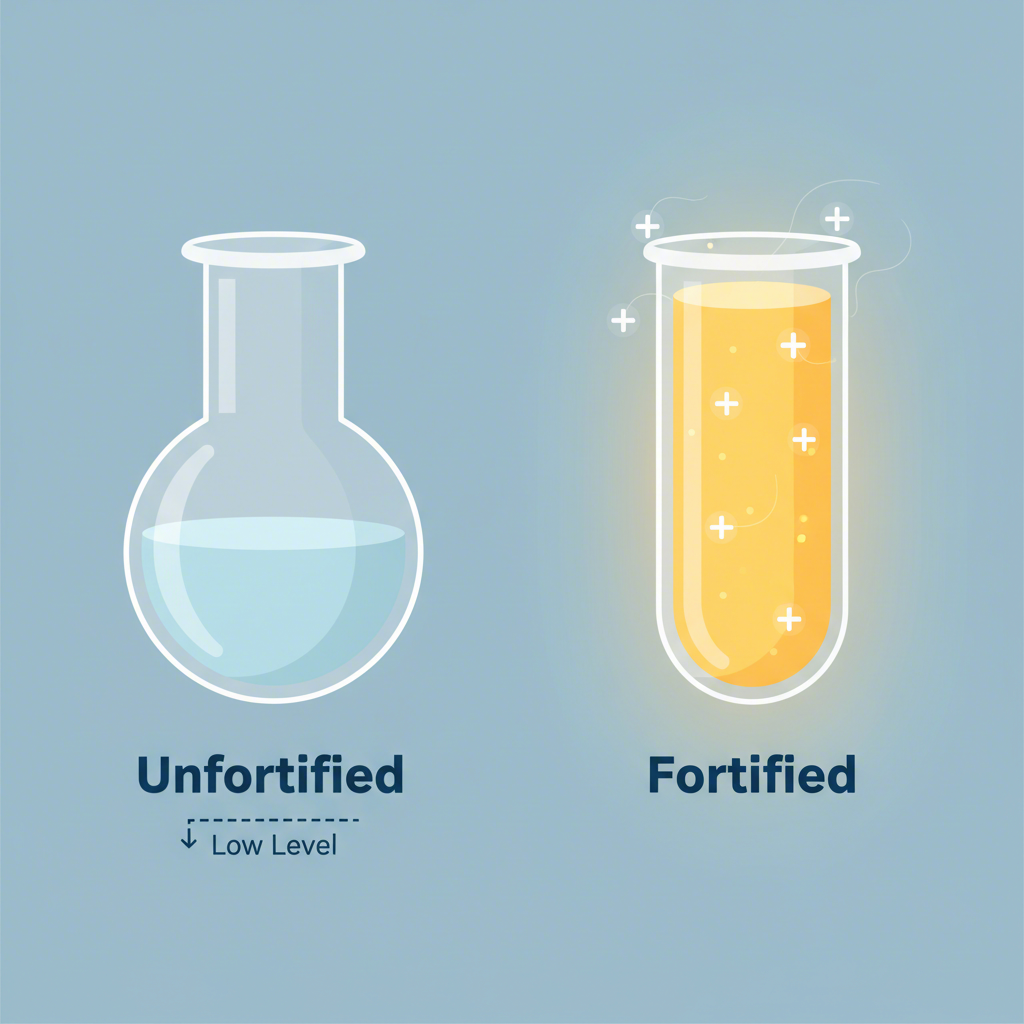 a visual comparison between the nutrient levels in unfortified and fortified plant based milk
