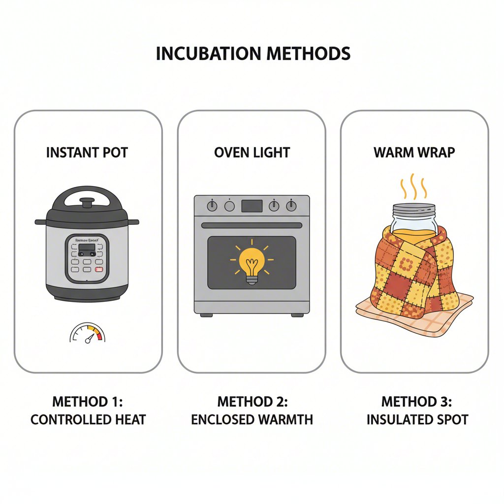 a visual comparison of different methods for incubating homemade soy yogurt