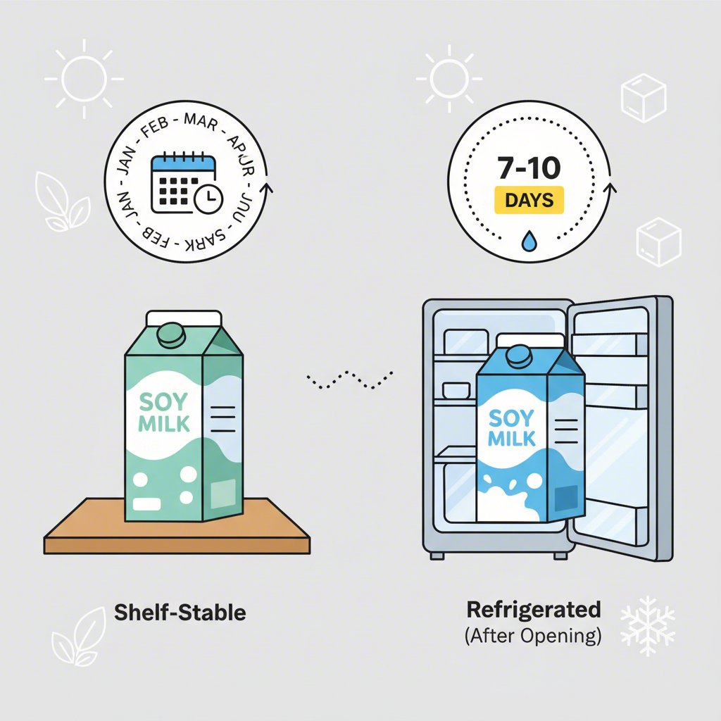 a visual comparison of shelf life for unopened and opened soy milk