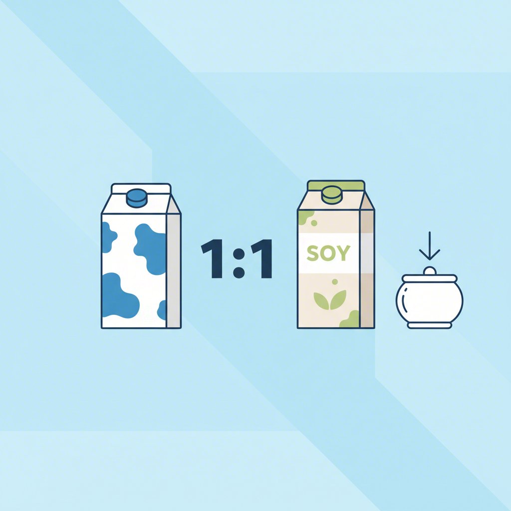 a visual guide to substituting vanilla soy milk for dairy milk in baking