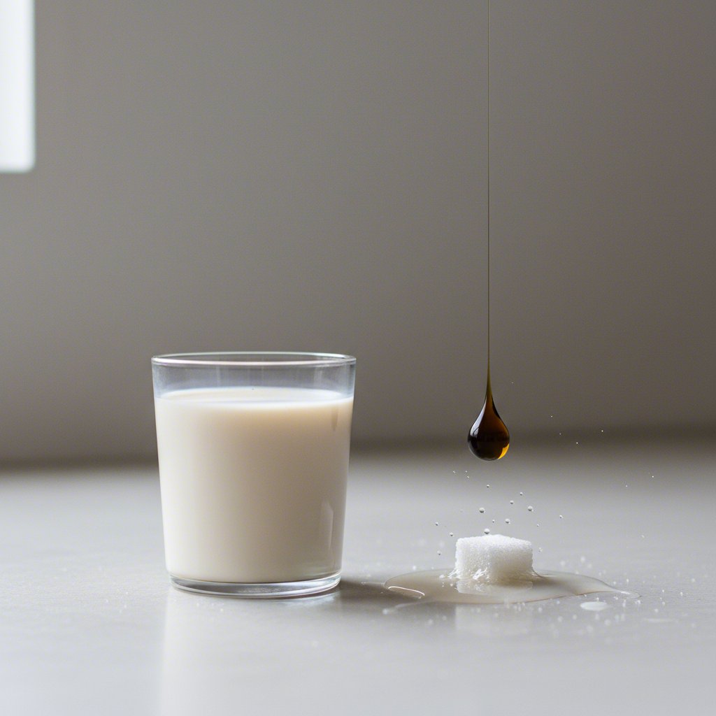 a visual metaphor for hidden sugars and inflammatory oils in some soy milk products