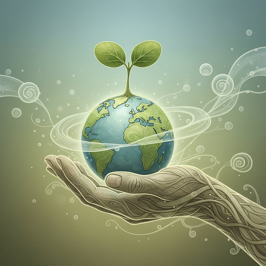 a visual metaphor for the environmental and ethical benefits of choosing organic soy milk