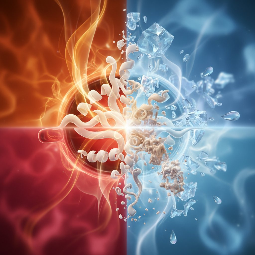 abstract art depicting the effects of heat and acidity on milk proteins