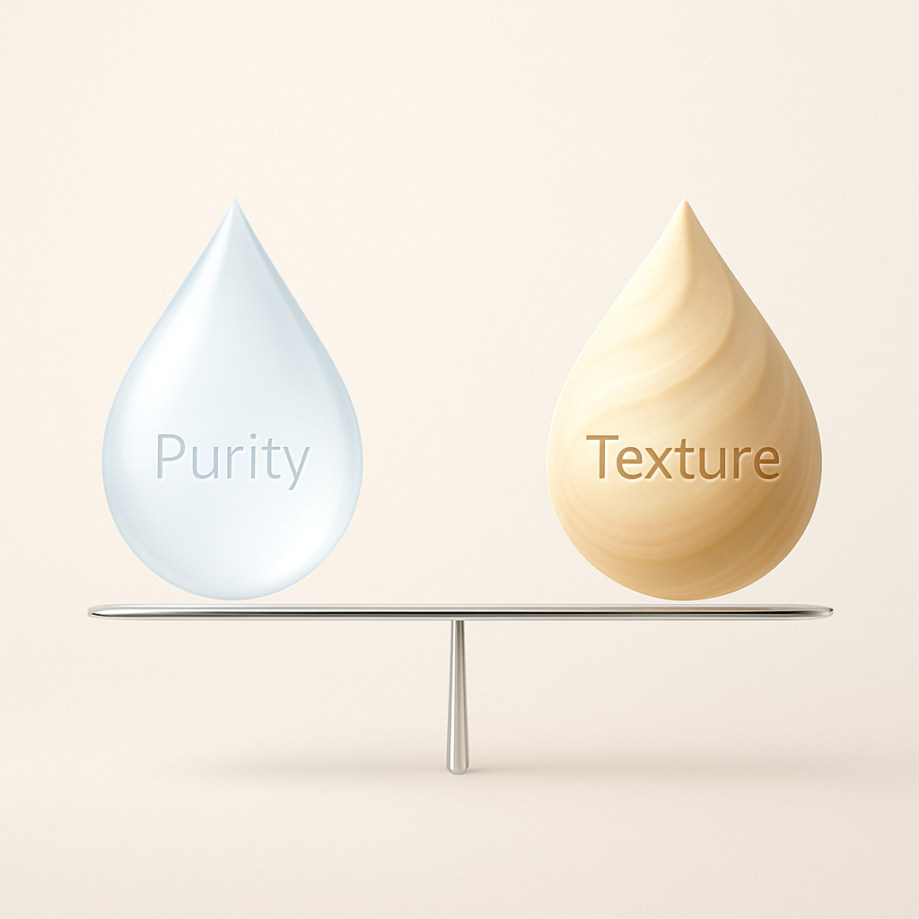 an abstract visual comparing purity and texture in soy milk