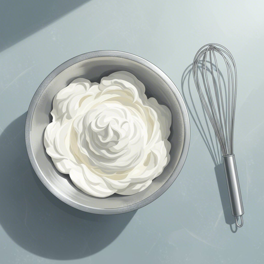an illustration of a bowl of perfectly whipped soy cream with stiff peaks