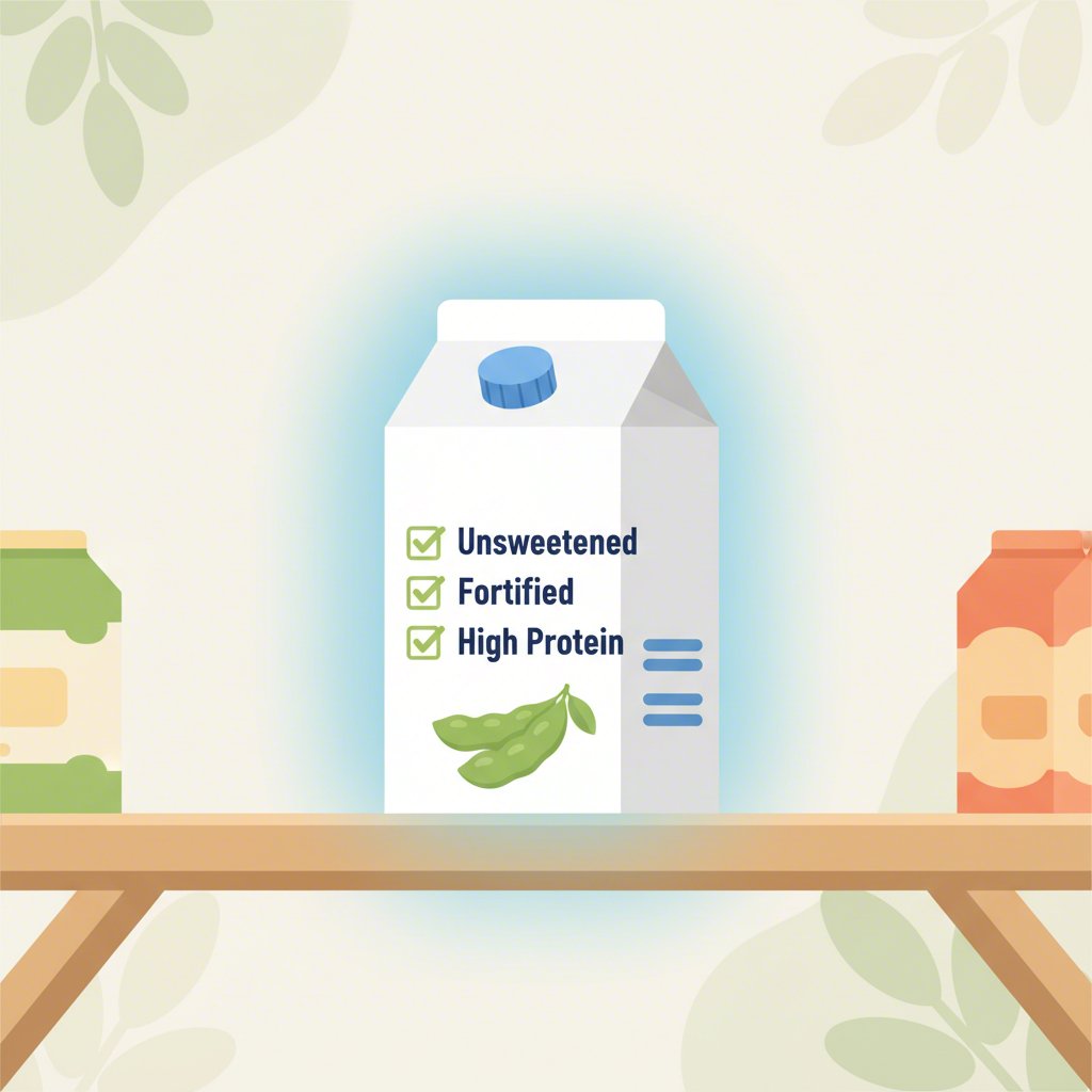 an illustration showing key criteria for choosing a healthy soy milk for a toddler