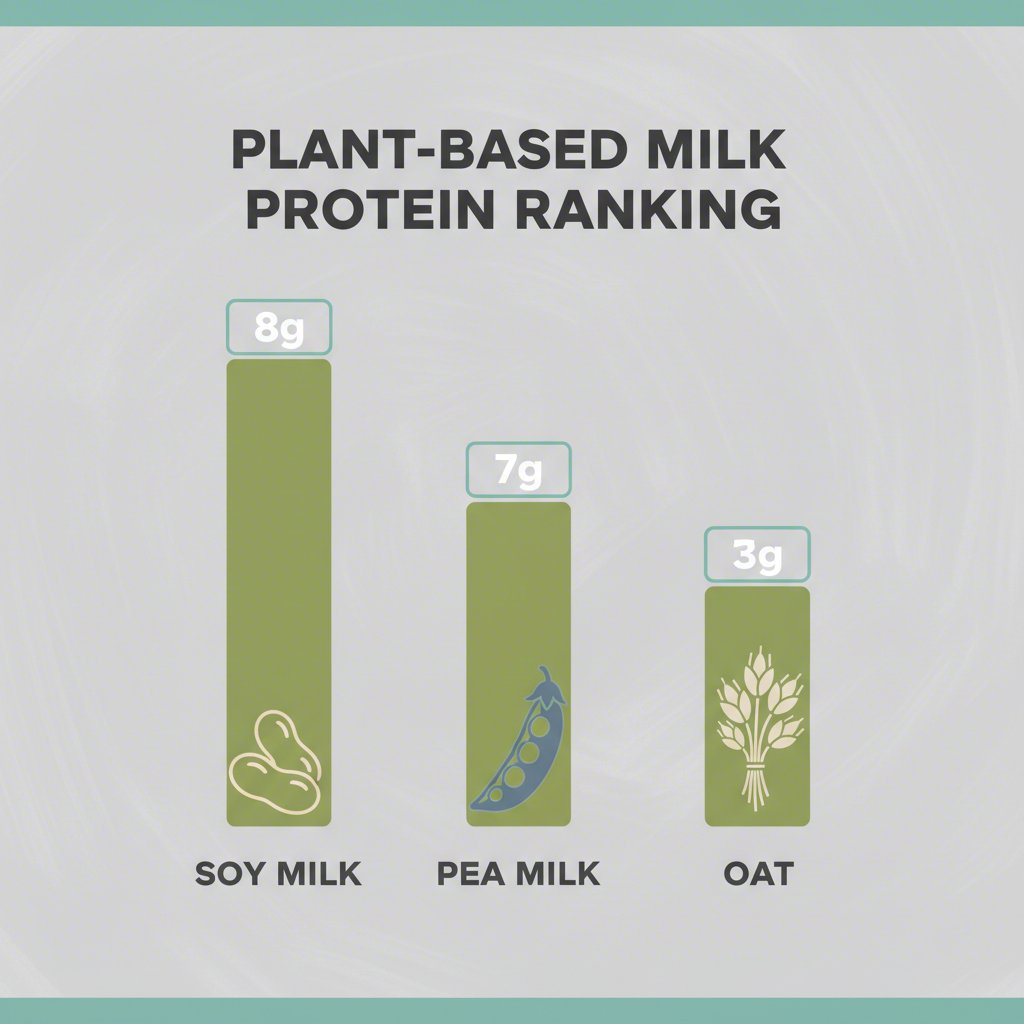 an infographic bar chart comparing protein levels in various plant milks