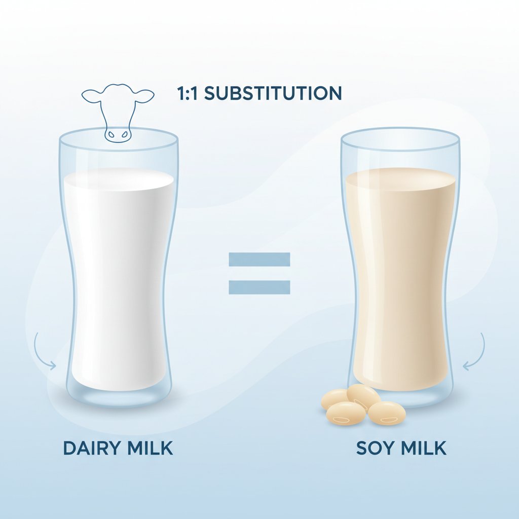 an infographic illustrating the one to one substitution of soy milk for dairy milk