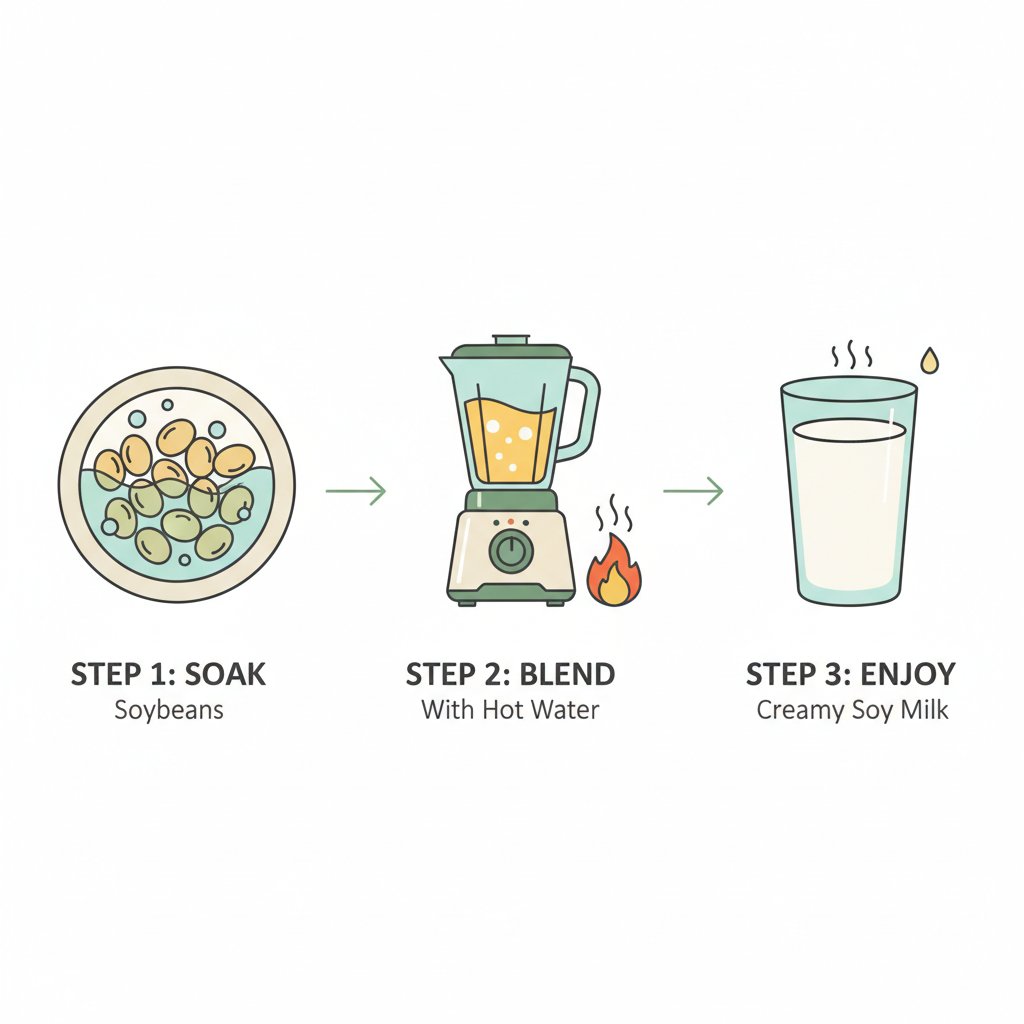 an infographic illustrating the process of making non bitter soy milk with heat