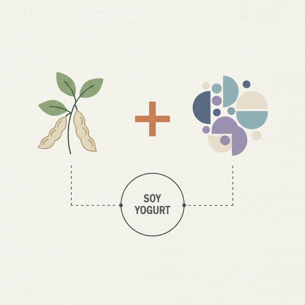 an infographic showing the core ingredients for soy yogurt soy milk and a starter culture