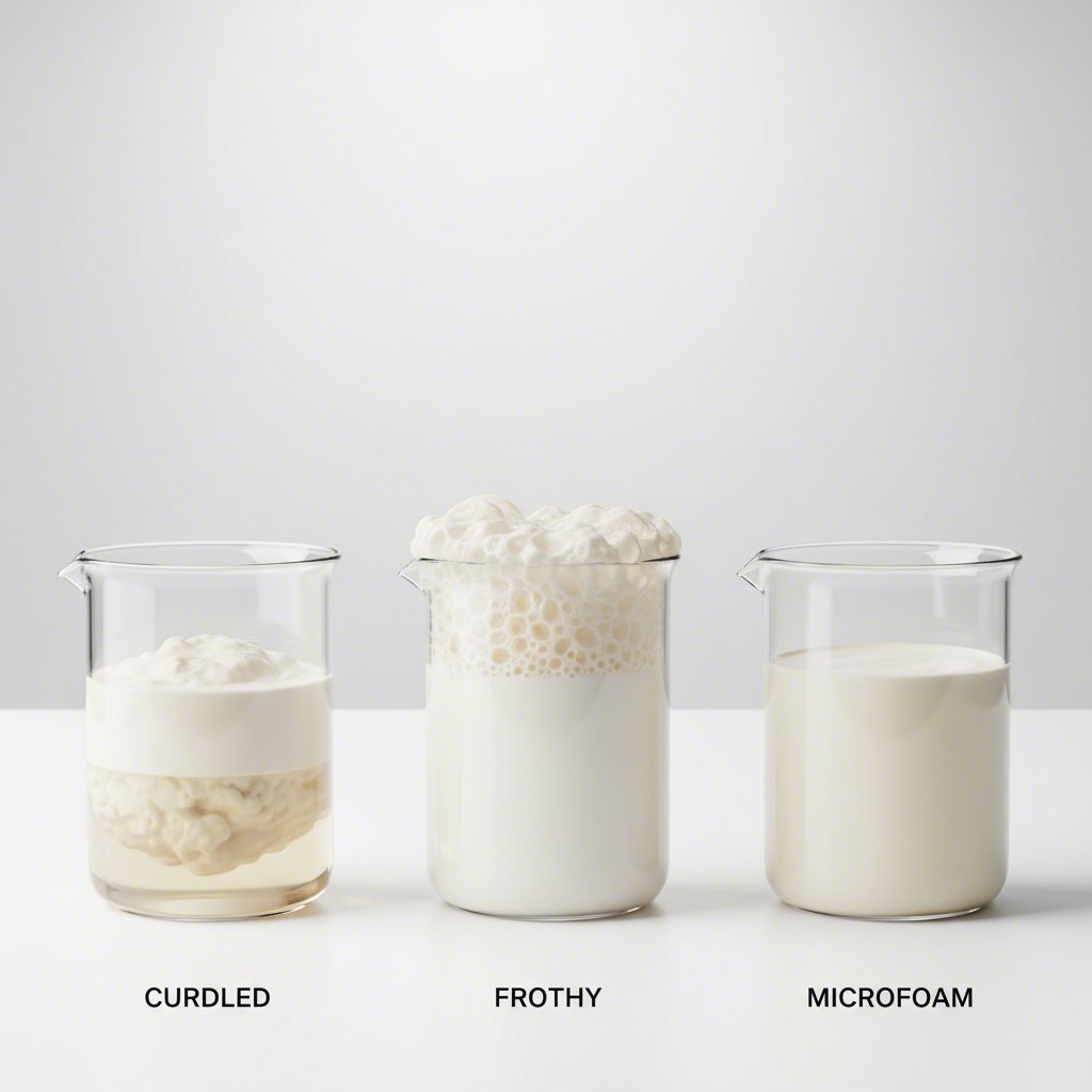 comparison of curdled bubbly and perfectly steamed soy milk textures