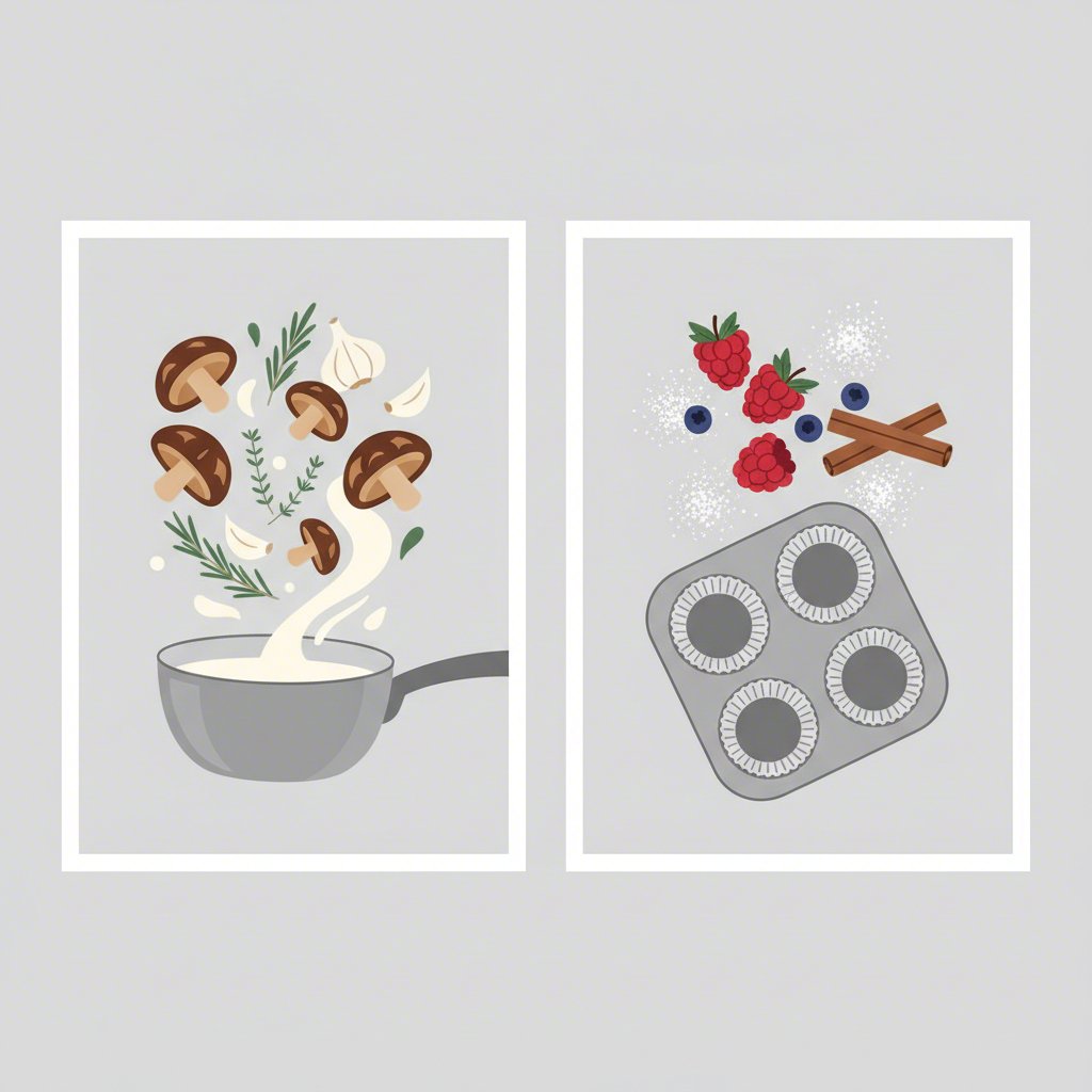 conceptual art showing the versatility of soy milk in savory and sweet cooking