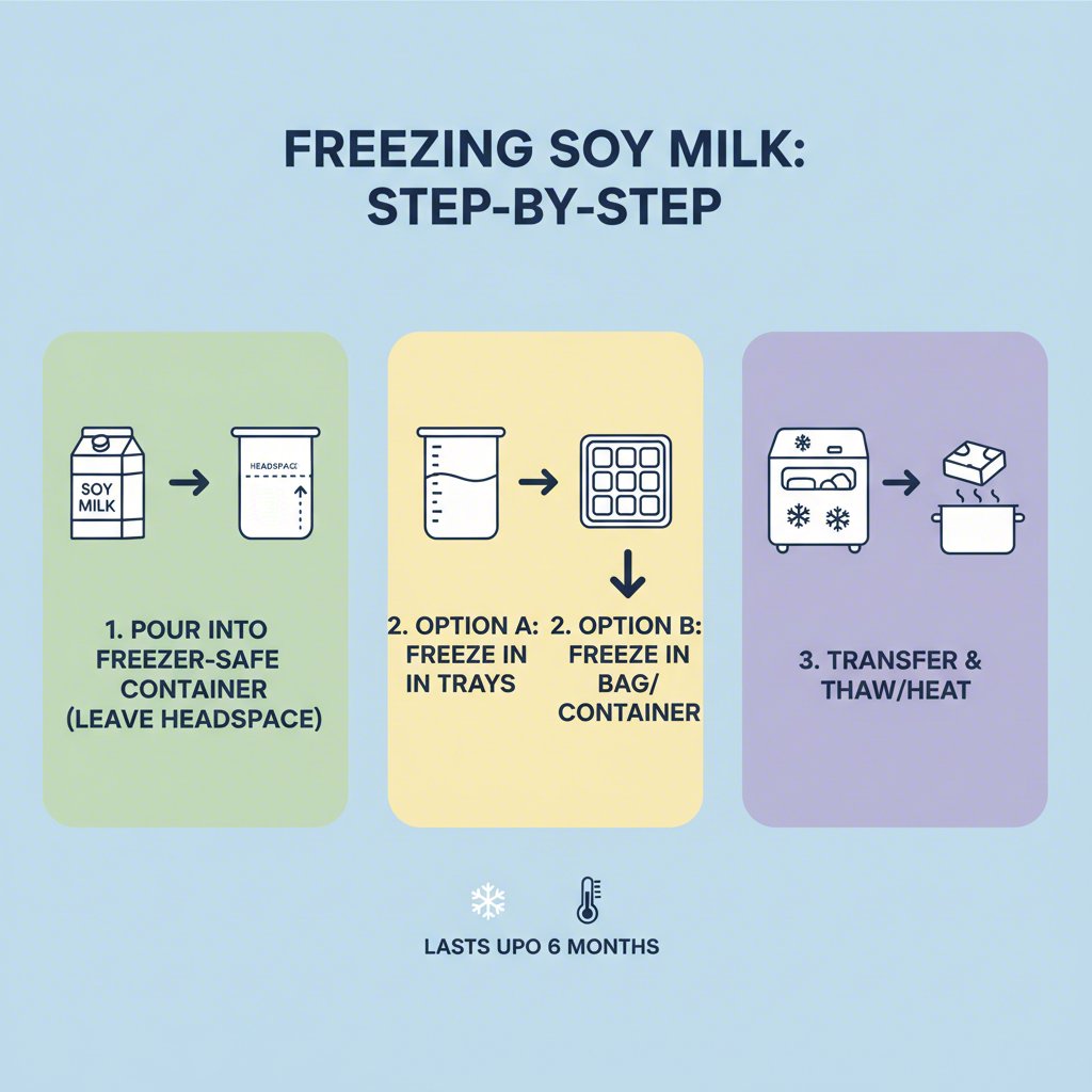 diagram illustrating the correct steps for freezing soy milk safely