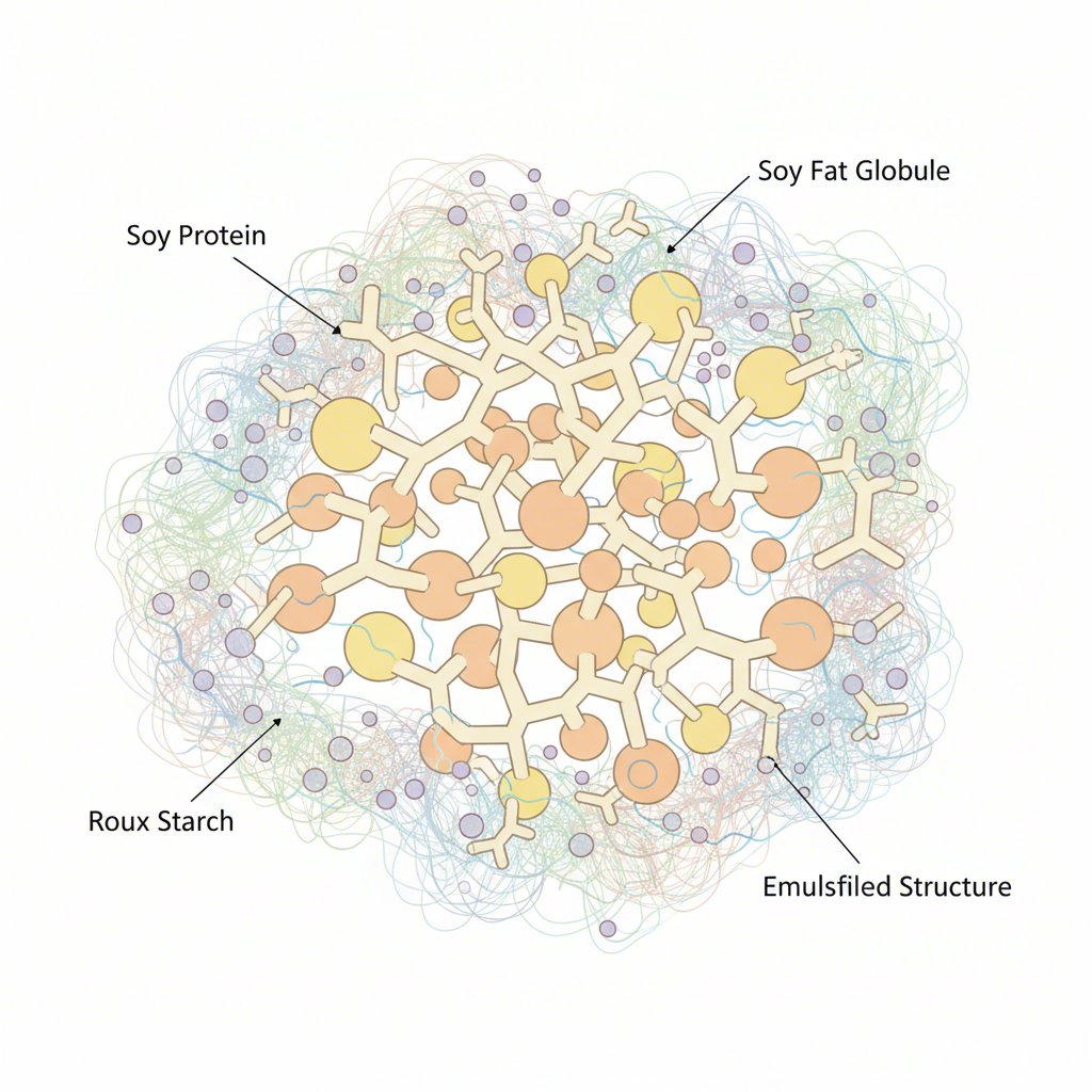 diagram showing why soy milk creates a stable and creamy bechamel sauce