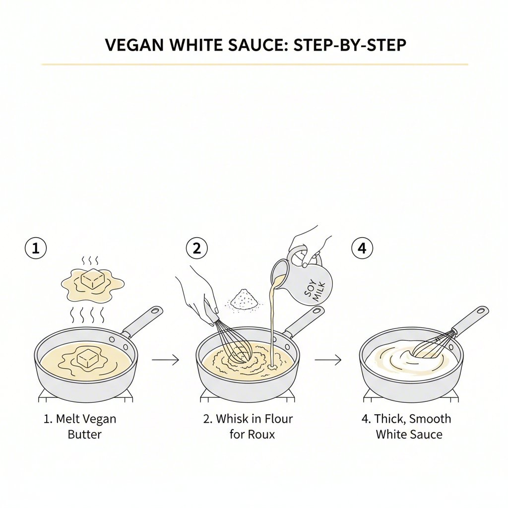 illustrated step by step guide to making a lump free vegan bechamel