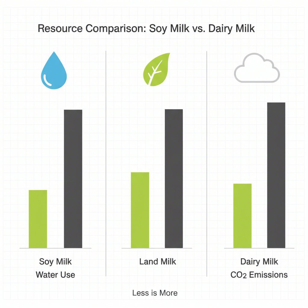 infographic comparing land use water consumption and emissions of soy and dairy milk