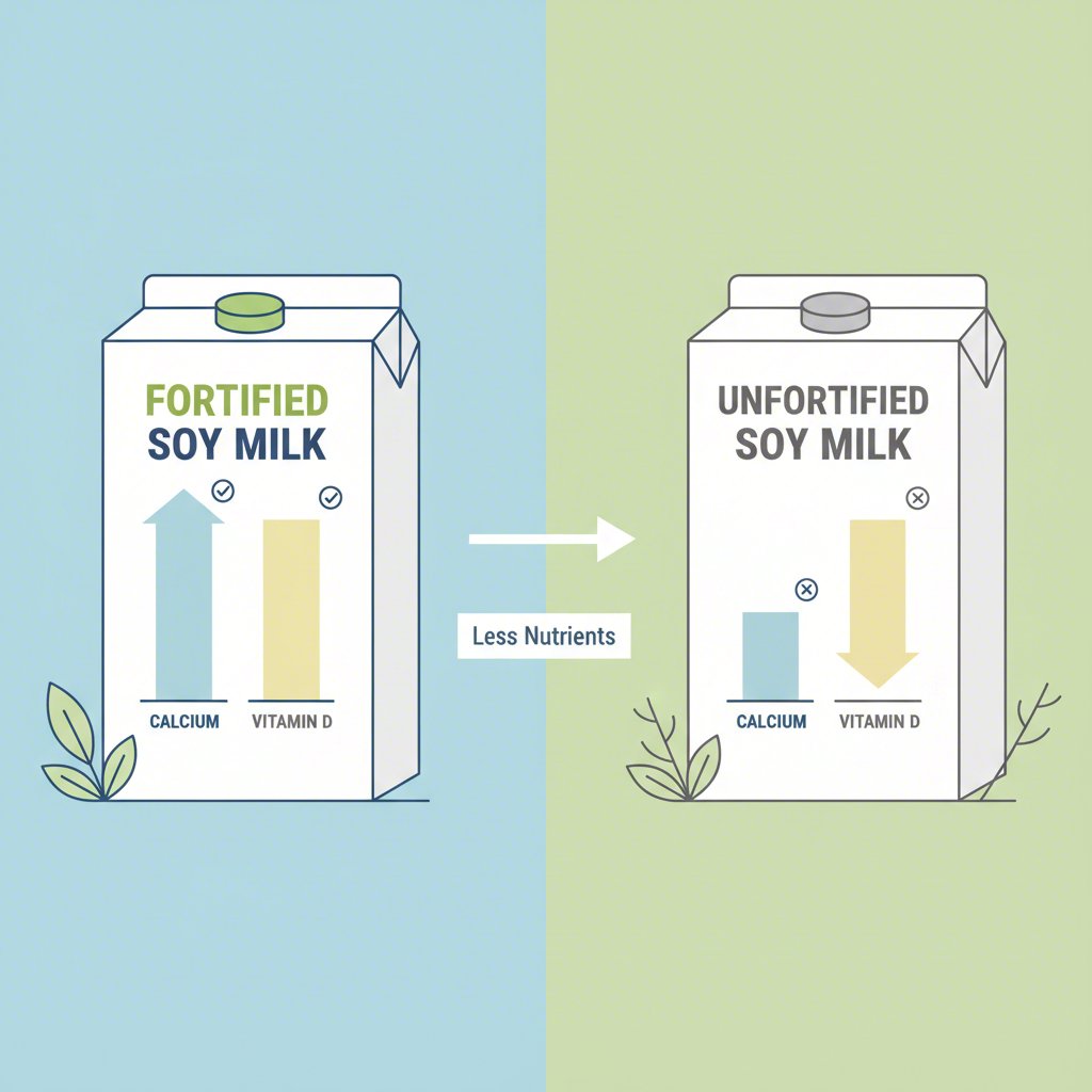 nutritional chart comparing fortified and unfortified soy milk