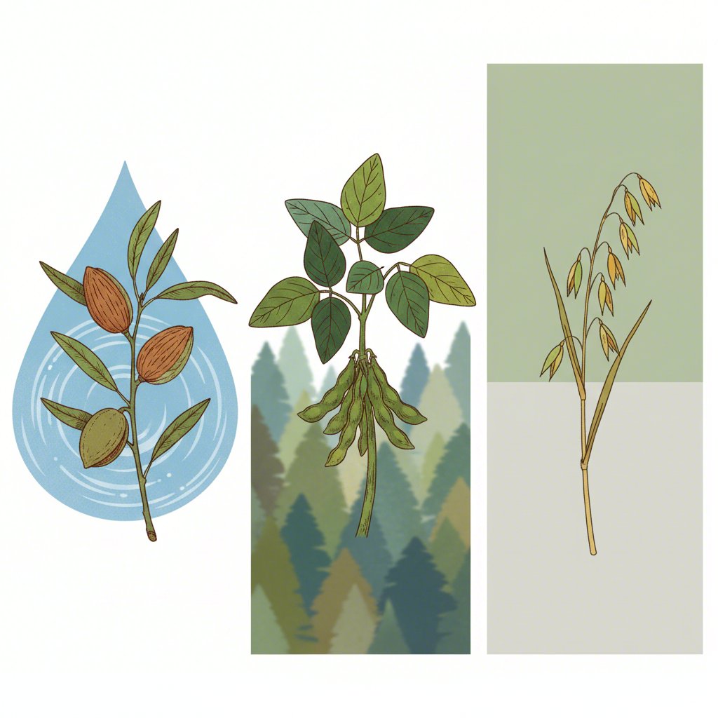 symbolic representation of the key environmental factors for soy oat and almond milk