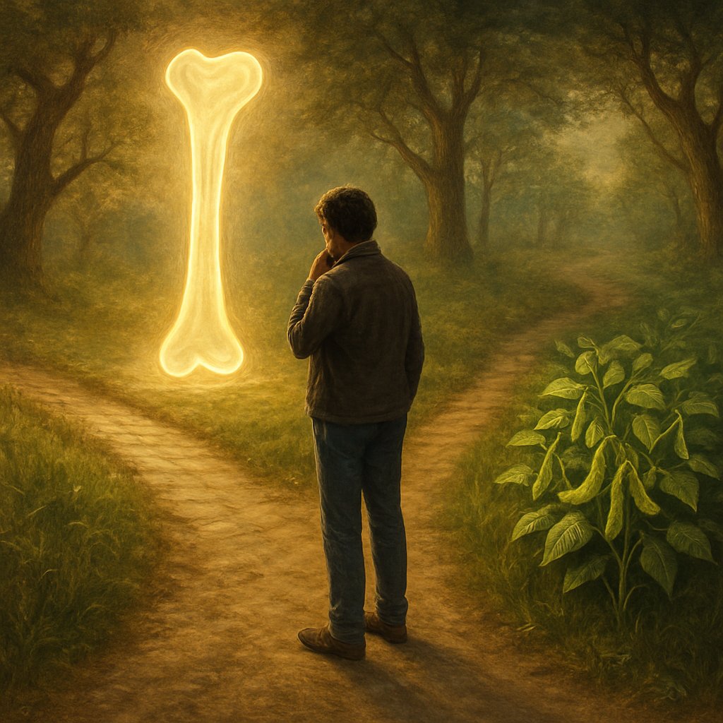 visual metaphor for choosing soy milk based on health priorities